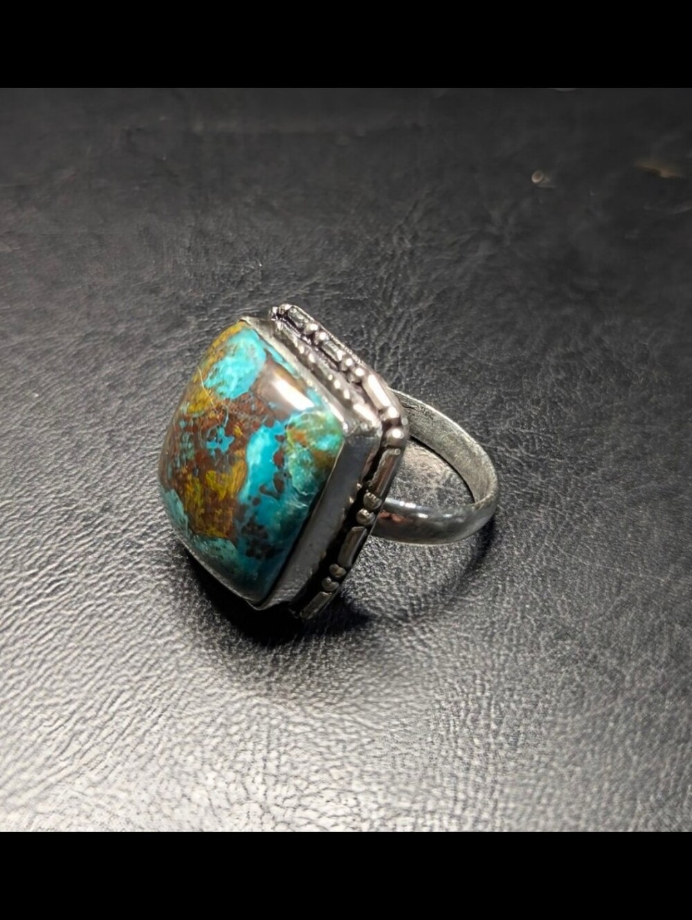 Handcrafted Natural Azurite Cushion Ring (8) - Picture 12 of 12
